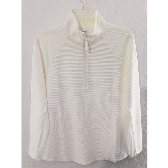 Chico's Activewear Top Qtr Zip Pullover Wmn's Sz M White Mesh Inset Long Sleeve - Picture 13 of 16